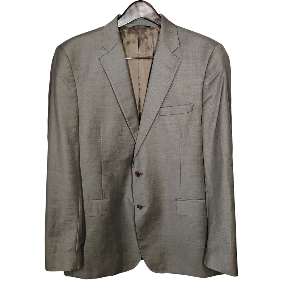 Ermenegildo Zegna Saks Fifth Avenue Suit Blazer 44 L Slim‎ Fit Taupe Wool Italy